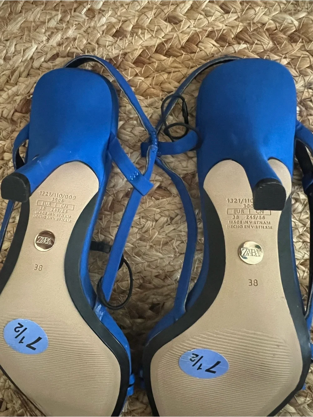 Women’s Zara Cobalt Blue Strappy Square-Toe Slingback Heels NWT size 38 or 7.5